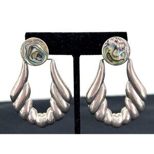 Sterling Silver Earrings 925 Alabone Southwestern Swirl Dangle 2.5" Pierced Vtg